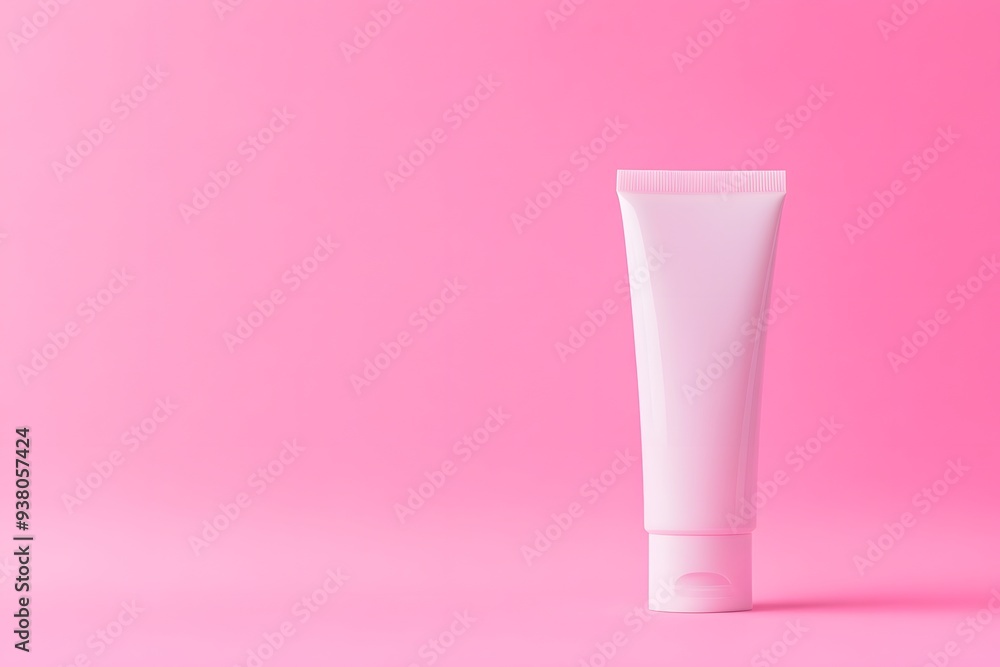 A white tube stands out against a soft pink backdrop, perfect for showcasing skincare products or beauty routines A white tube stands out against a soft pink backdrop, perfect for showcasing skincare products or beauty routines