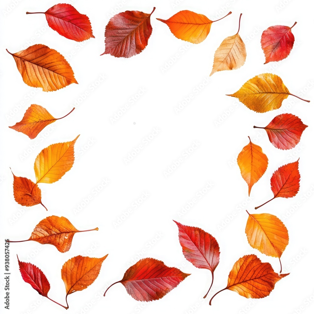 A vibrant autumn wreath made from colorful leaves and red berries arranged on a white background to celebrate the fall season A vibrant autumn wreath made from colorful leaves and red berries arranged on a white background to celebrate the fall season