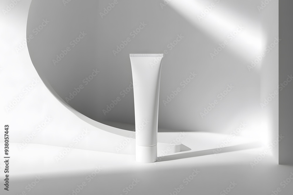 A white tube is placed on a light, unusual background, highlighting its simple design and showcasing a contemporary aesthetic A white tube is placed on a light, unusual background, highlighting its simple design and showcasing a contemporary aesthetic