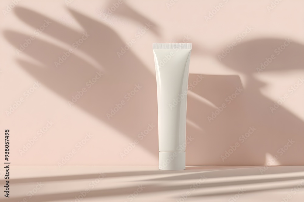 A white tube stands centrally on a light background, casting gentle shadows that create an artistic ambiance in a tranquil setting A white tube stands centrally on a light background, casting gentle shadows that create an artistic ambiance in a tranquil setting