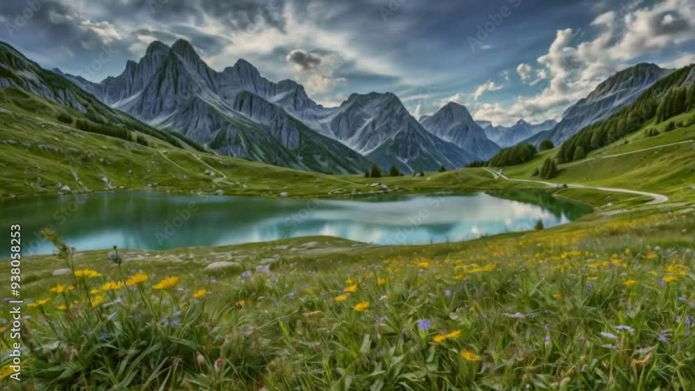 Serene Lake View with Moving Flower Petals Serene Lake View with Moving Flower Petals