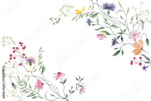 Watercolor floral frame. Hand drawn illustration isolated on white background. Vector EPS.