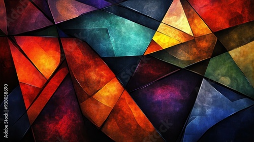 Stained glass-inspired digital art with bold colors and geometric shapes