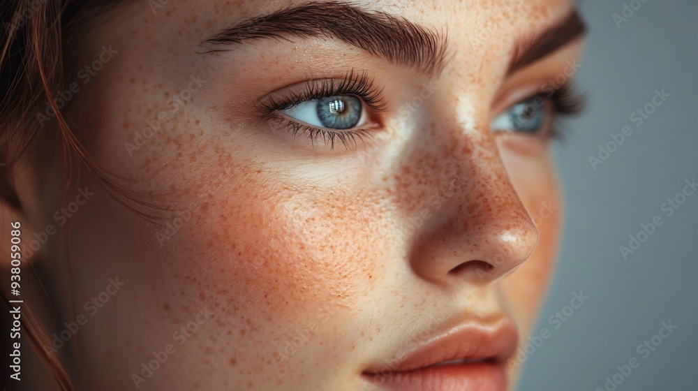 Closeup of Woman with Healthy Skin on Grey Background - Beauty and Skincare Concept Closeup of Woman with Healthy Skin on Grey Background - Beauty and Skincare Concept