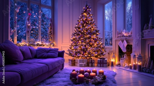Christmas cozy home interior purple color
