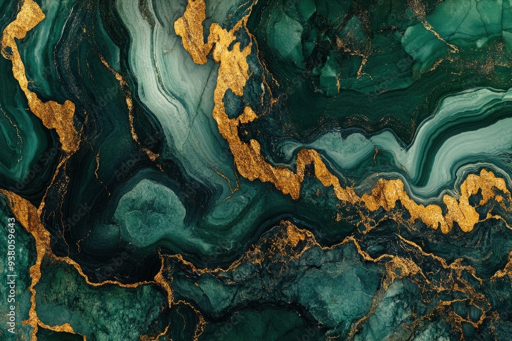 Processed collage of emerald green and gold marble texture. Background for banner, backdrop or texture for 3D mapping , ai Processed collage of emerald green and gold marble texture. Background for banner, backdrop or texture for 3D mapping , ai
