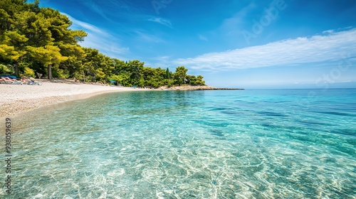 Beach and Clear Sea Water: Relaxing Summer Holiday Scene with Crystal Clear Waters and Serene Coastal Vibes