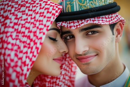 Close-up Portrait of a Couple Wearing Traditional Arab Clothing