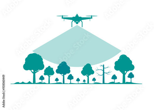 Concept of flying drone for agriculture 4.0 isolated on white background. Perfect for placing over crop photos to illustrate modern agriculture, smart farming