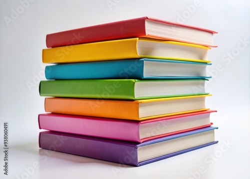 Wallpaper Mural Vibrant, stacked books in various colors and sizes, with crisp white pages and bold covers, arranged artfully on a clean, minimalist white background. Torontodigital.ca