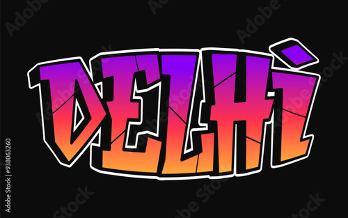 Delhi - single word, letters graffiti style. Vector hand drawn logo. Funny cool trippy word Delhi, fashion, graffiti style print t-shirt, poster concept