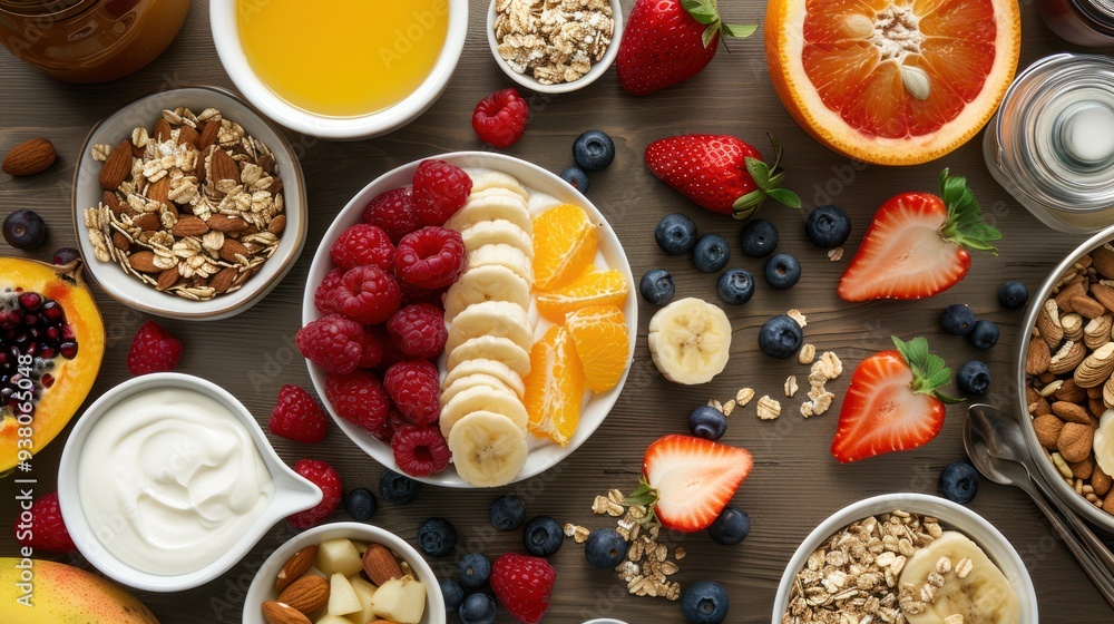 Healthy Breakfast Bowl with Fruits, Yogurt, and Granola Healthy Breakfast Bowl with Fruits, Yogurt, and Granola