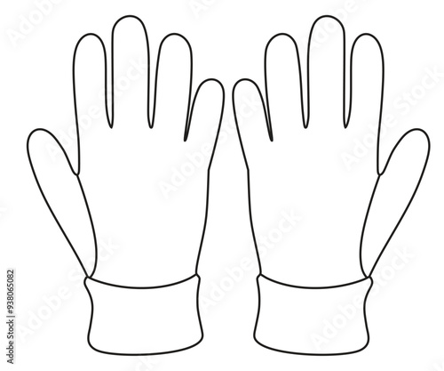 Gloves cad mockup set black outline. Vector illustration.