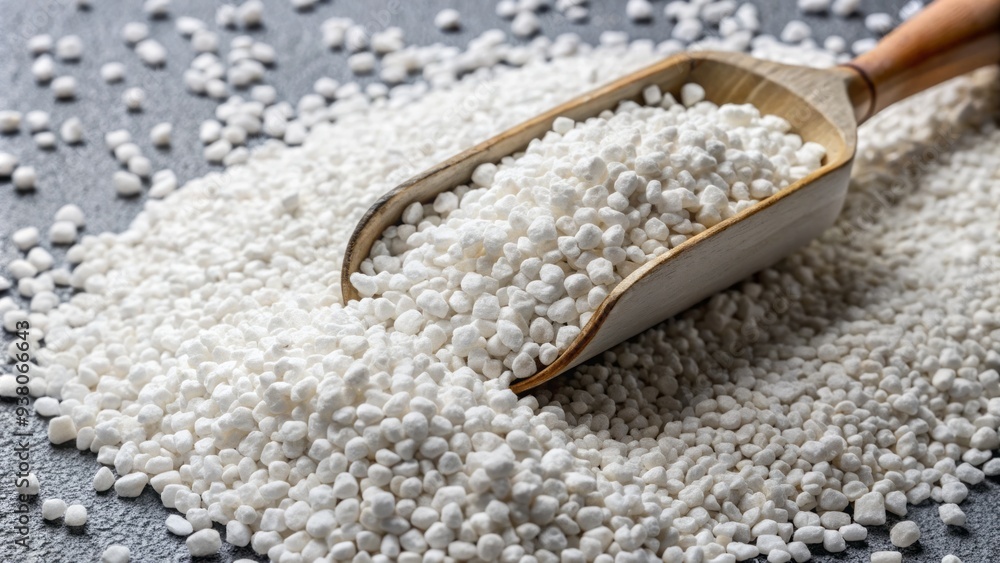 White perlite granules spill from a scoop, showcasing the lightweight ...
