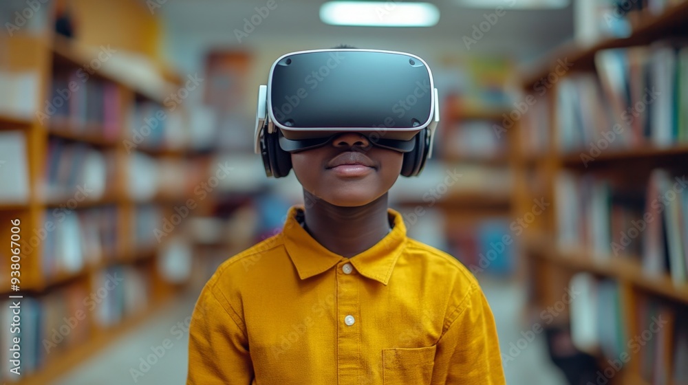 school student with VR headset using AI artificial intelligence technology & machine learning school student with VR headset using AI artificial intelligence technology & machine learning