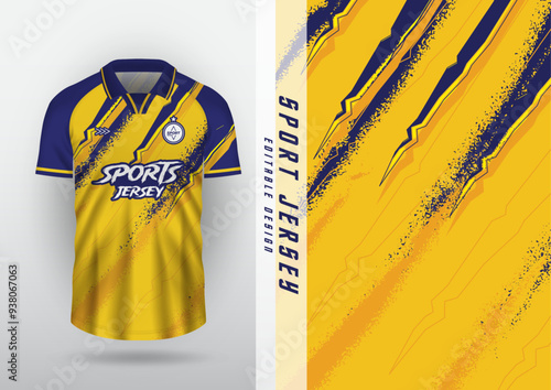 Jersey, outdoor sports design, jersey, football, futsal, running, exercise, grain pattern, classic style, yellow and blue.