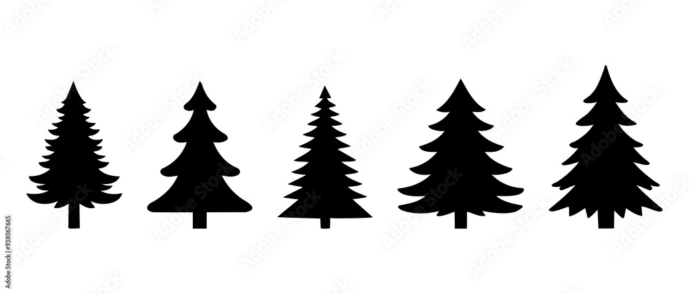 Obraz premium Beautiful Christmas tree silhouette black filled vector Illustration icon