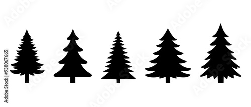 Beautiful Christmas tree silhouette black filled vector Illustration icon