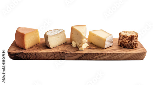 Types of cheese on wooden board PNG