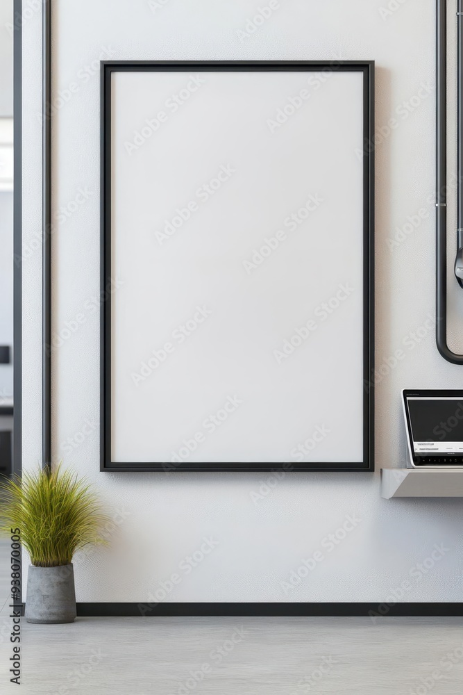 A sleek frame mockup hanging on a modern A sleek frame mockup hanging on a modern