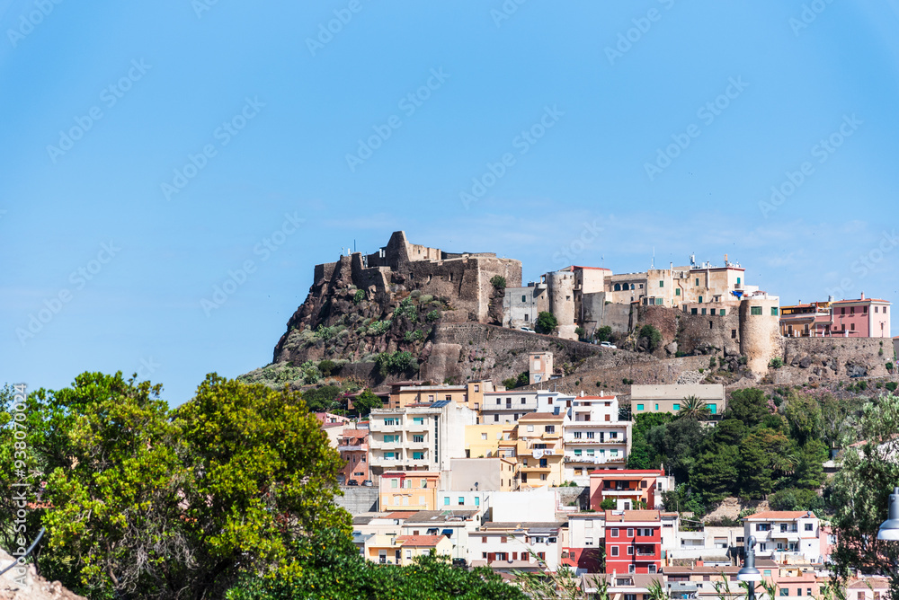 Obraz premium Distance view, panorama, of the Castelsardo, a town in Sardinia, Italy, located in the northwest of the island within the Province of Sassari.