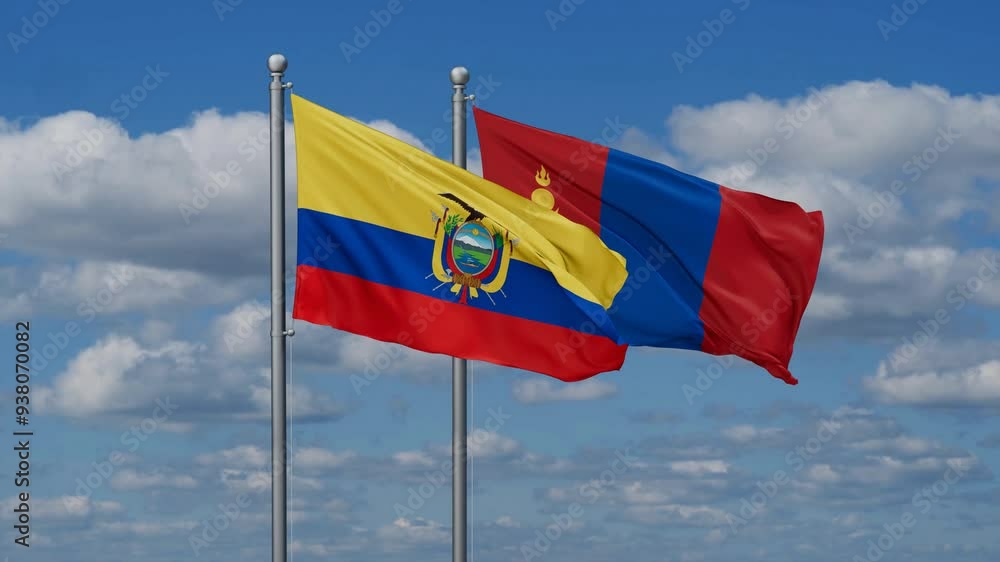 Mongolia and Ecuador flags flying together, video concept of the relationship, two country cooperation concept Mongolia and Ecuador flags flying together, video concept of the relationship, two country cooperation concept