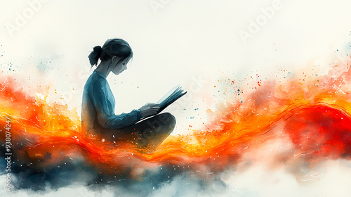 Mindful Study Session: Student Absorbing Knowledge in Watercolor Painting