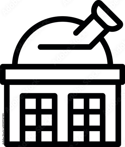 Line art icon of an observatory building with open dome housing a telescope