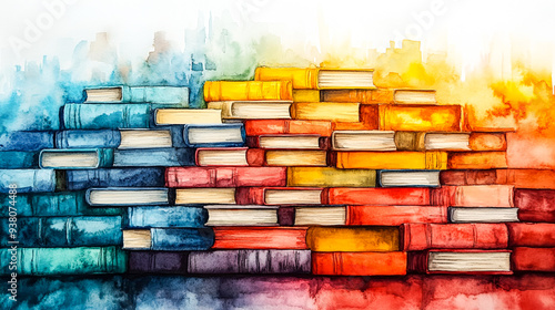 Colorful Watercolor Illustration of Organized Lecture Notes Symbols of Understanding and Retention