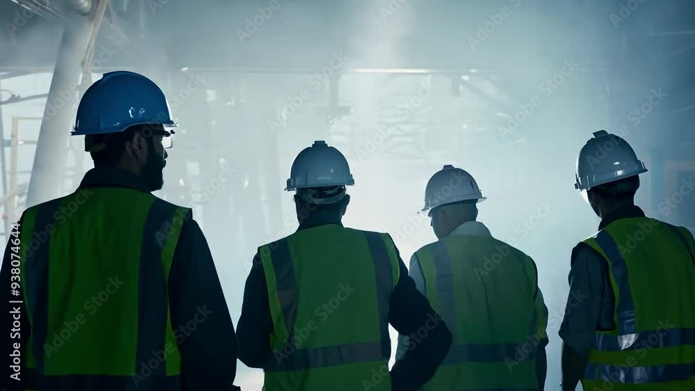 Engineers walking through industrial facility discussing project Engineers walking through industrial facility discussing project