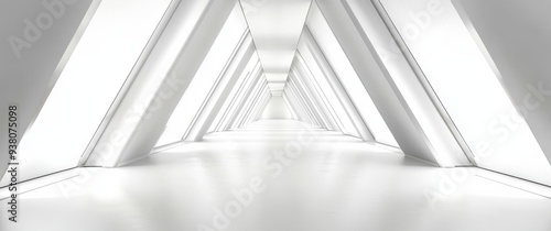 White Corridor with Triangular Windows Modern Architecture Minimalist Interior Design Abstract Background