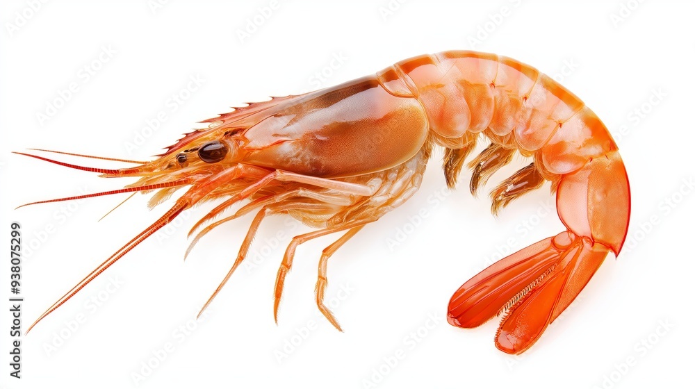 Single fresh cooked prawn isolated on white background. Single fresh cooked prawn isolated on white background.