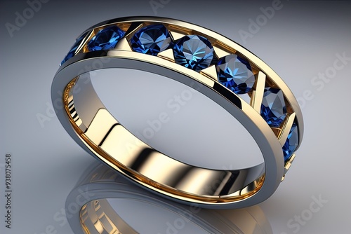 Wedding ring with diamonds on a solid color background. Jewelry. ai generative