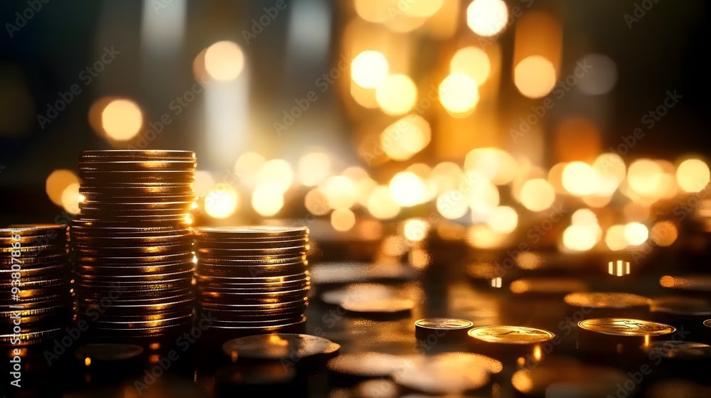 Stacked Coins on a Blurred Light Background, Signifying Business Prosperity Stacked Coins on a Blurred Light Background, Signifying Business Prosperity