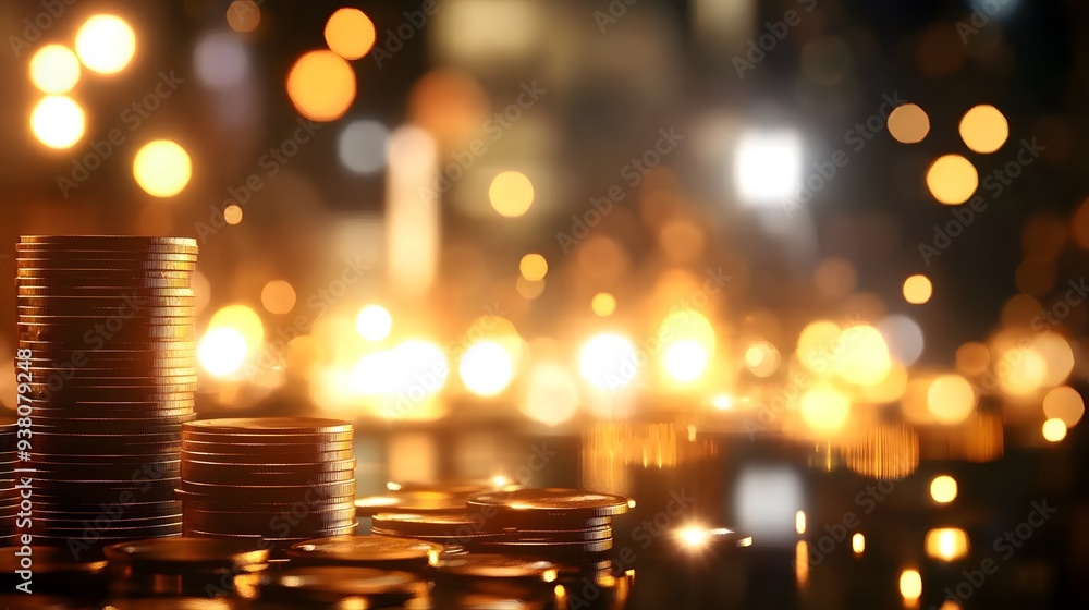 Stacked Coins on Blurred Light Background, Symbolizing Financial Abundance Stacked Coins on Blurred Light Background, Symbolizing Financial Abundance