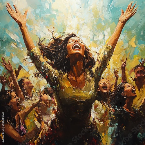 The spiritual and emotional power of worship music, depicted through scenes of heartfelt worship, musical harmony, and the uplifting atmosphere of congregational singing photo