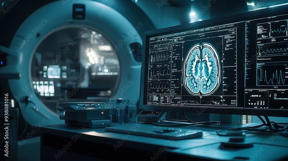 A high-resolution medical imaging scan, such as MRI or CT, displayed with analytical data and annotations. A high-resolution medical imaging scan, such as MRI or CT, displayed with analytical data and annotations.