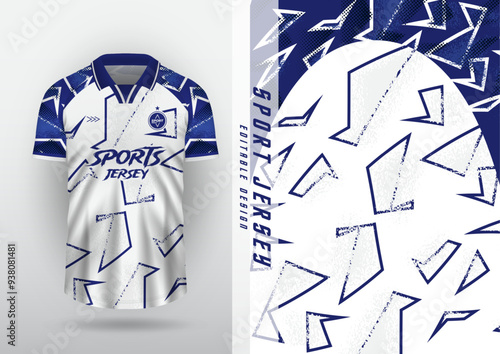 Jersey, outdoor sports design, jersey, football, futsal, running, exercise, grain pattern, classic style, white and blue.
