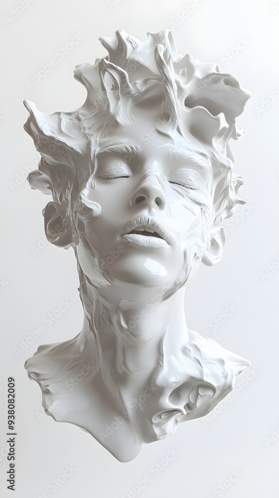 23. **A 3D render of a ceramic art portrait depicting a sophisticated artist with detailed facial features and textures, isolated on a white background 23. **A 3D render of a ceramic art portrait depicting a sophisticated artist with detailed facial features and textures, isolated on a white background