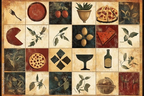 Vintage Italian Food and Wine Tile Pattern Illustration