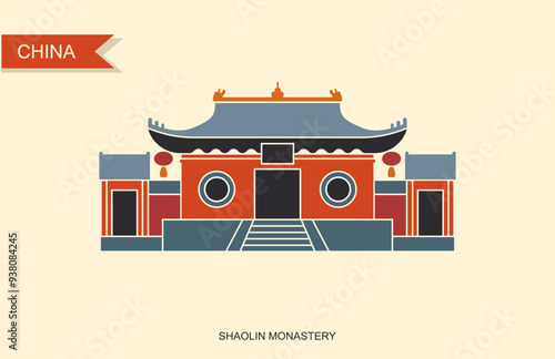 Shaolin Temple Henan City Vector. Shaolin monastery sign.