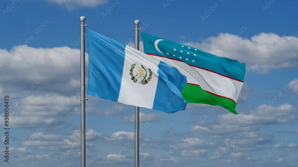 Republic of Uzbekistan and Guatemala flags flying together, video concept of the relationship, two country cooperation concept Republic of Uzbekistan and Guatemala flags flying together, video concept of the relationship, two country cooperation concept