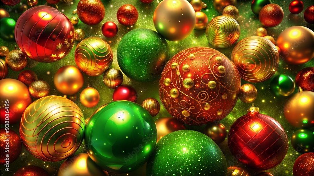 Abstract Christmas Ornaments Background with Shiny Red, Gold, and Green Baubles and Sparkling Effects, Elegant and Joyful, Cozy and Magical Christmas Atmosphere Abstract Christmas Ornaments Background with Shiny Red, Gold, and Green Baubles and Sparkling Effects, Elegant and Joyful, Cozy and Magical Christmas Atmosphere
