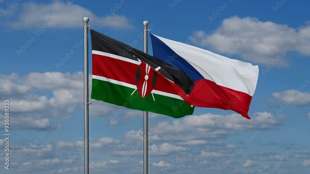 Czech Republic and Kenya flags flying together, video concept of the relationship, two country relations concept Czech Republic and Kenya flags flying together, video concept of the relationship, two country relations concept