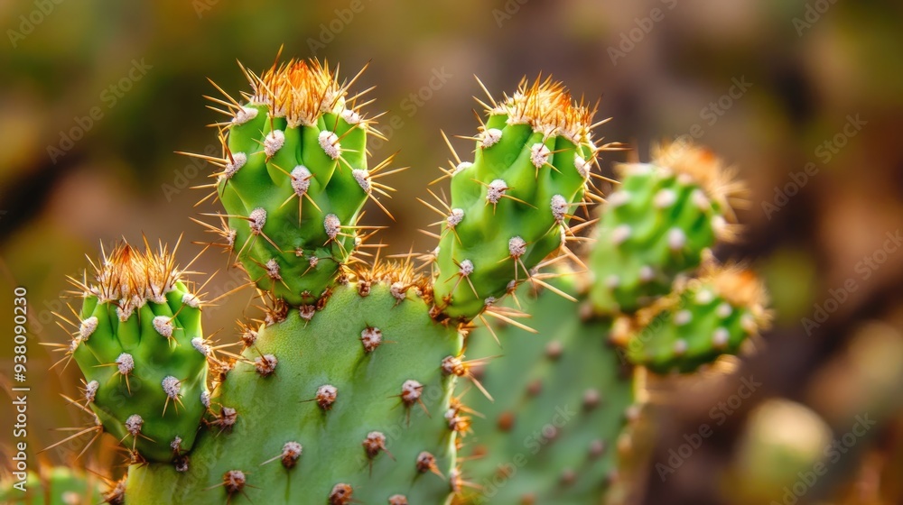 Close-up of a vibrant green cactus plant with sharp spines, desert vegetation and arid landscape, space for text Close-up of a vibrant green cactus plant with sharp spines, desert vegetation and arid landscape, space for text