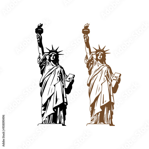 Statue of Liberty sketch hand drawn with black lines, isolated on white background Free Vector