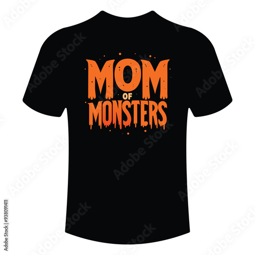 Vector Halloween design 'Mom of Monsters' with spooky fonts and festive jack-o'-lanterns.