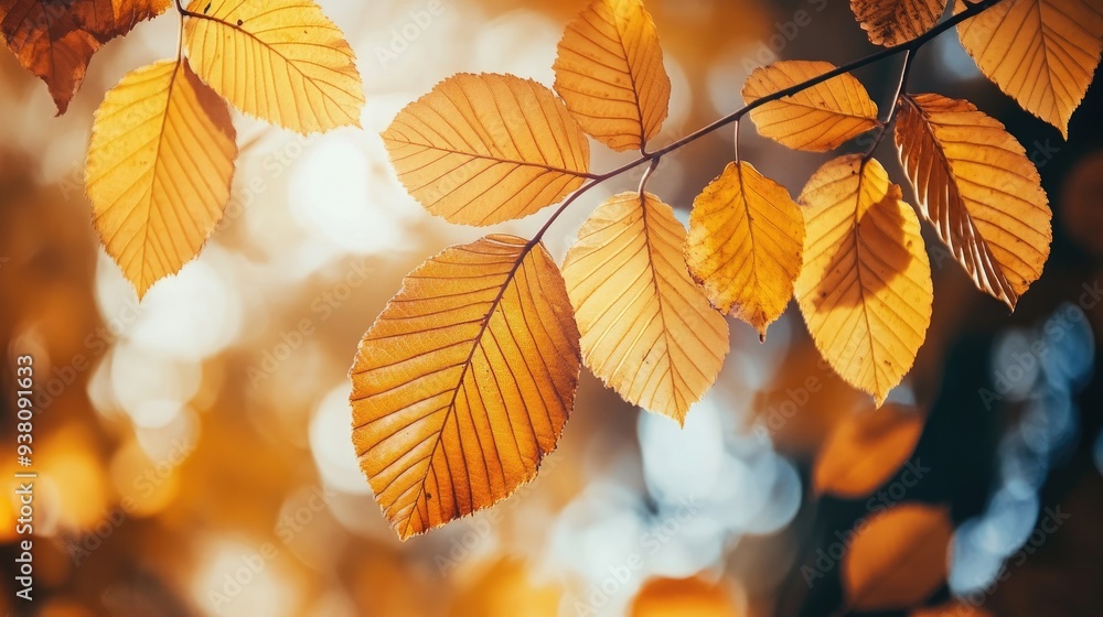 Close-up of golden autumn leaves on a tree, seasonal transition and nature beauty concept, organic texture background Close-up of golden autumn leaves on a tree, seasonal transition and nature beauty concept, organic texture background