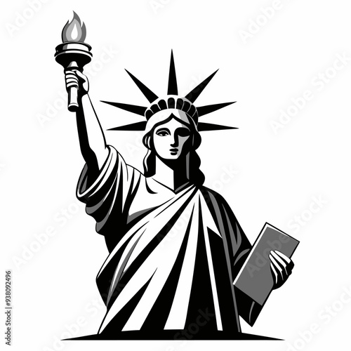 Statue of Liberty sketch hand drawn with black lines, isolated on white background Free Vector