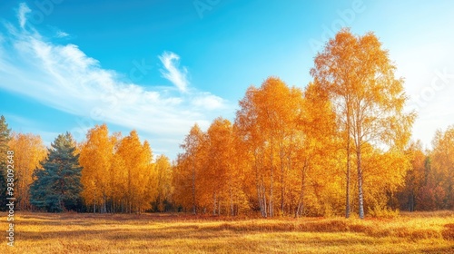 Golden autumn landscape with colorful trees and a clear blue sky  seasonal beauty and nature retreat  scenic view